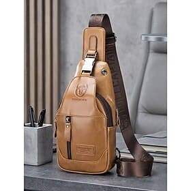 Herreveske i ekte skinn – vintage crossbody-brystveske med flere rom Stor kapasitet, justerbar stropp for forretningspendling og reiser hverdagslig, flere farg