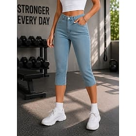Femmes Pantalon capri Jeans Pantalons moulants Chinos Mode Capris Taille haute Confort Élastique Vacances Formel Noir Bleu ciel Gris Été Printemps Coupe Slim thumbnail 3