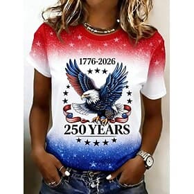 Amerikaanse onafhankelijkheidsdag Dames T-shirt Afdrukken Grafisch Amerikaanse vlag Vintage Modieus Casual Korte mouw Strakke ronde hals Normale tops Casual Da thumbnail 12