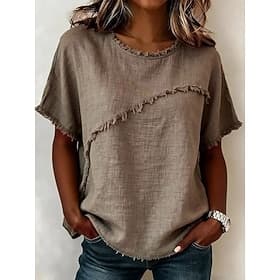 Women's T Shirt Tee Top Ruffle Plain Fashion Stylish Classic Short Sleeve Crew Neck Regular Tops Casual Daily Going out White Purple Green Khaki Apricot Summer