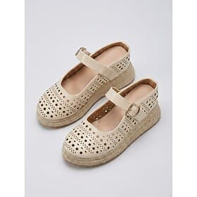 Women's White Cutout Platform Mary Janes - Retro Hollow Out Faux Leather Espadrille Wedge Shoes with Slingback Strap for Summer Resort, Beach Vacation  Casual
