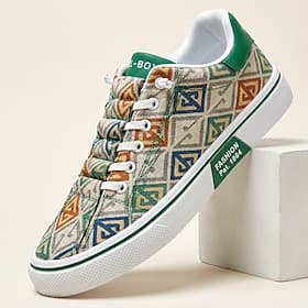 Men's Printed Canvas Lace-Up Sneakers, Retro Casual Low Top Shoes for Streetwear, Music Festival, Travel and Daily Wear