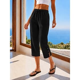 Femmes Short en coton et lin Pantalon capri Chinos Shorts Vacances Streetwear Occasionnel Longueur Genou Taille moyenne Uni Avec Poches Taille Élastique Respir — image 1