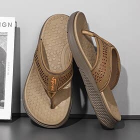 Men's Brown Toe Post Flip Flops Casual Comfort Thong Sandals Lightweight Summer Beach Footwear for Vacation, Poolside, Resort Wear and Everyday Relaxation