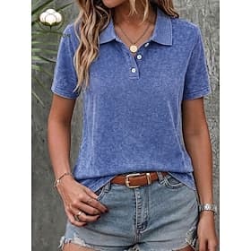 softfade™ Damen-Poloshirt aus 100 % Baumwolle mit gewaschener Waschung, Tasche, stilvoll, klassisch, Kurzarm, Polokragen, normale Passform, lässig, Strand, Spo