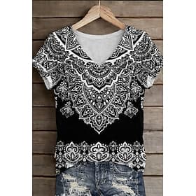 Femmes T-shirt Imprimé Fleuri Graphique Plantes ancien Élégant Classique Manche Courte Col en V Hauts Réguliers Quotidien Week-end Bleu Marron Gris Été Printem