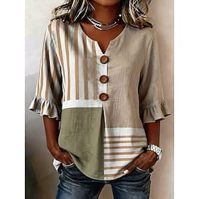 Femmes Chemise Chemise Bohème Chemise Décontractée Fleuri Graphique Élégant Bohème Actif Manche 3/4 Col en V Hauts Longs Occasionnel blanc  jaune. Vert cendré