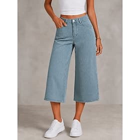Women's Capri Pants Jeans Wide Leg Chinos Fashion Capris High Waist Comfortable Black Light Blue Gray Summer Spring thumbnail 3