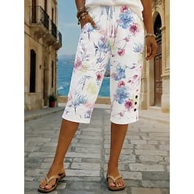 Femmes Short en coton et lin Pantalon capri Leggings Pantacourt Vacances ancien style grand-mère côtier Longueur mollet Taille Moyenne Fleuri Graphique Abstrai thumbnail 2