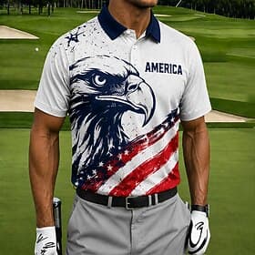 4. juli 2026 250. Herre Amerikansk amerikansk flagg Golf Sports poloskjorter Kortermet Poloskjorter Skjorter med krage Fritid treningsklær 3D-utskrift Knapper thumbnail 2