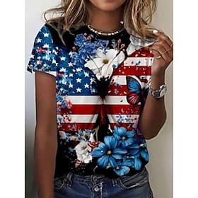Amerikaanse onafhankelijkheidsdag Dames T-shirt Afdrukken Grafisch Amerikaanse vlag Vintage Modieus Casual Korte mouw Strakke ronde hals Normale tops Casual Da thumbnail 9
