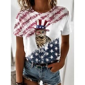 Amerikaanse onafhankelijkheidsdag Dames T-shirt Afdrukken Grafisch Vlag Brief Vintage Modieus Stijlvol Korte mouw Strakke ronde hals Ronde hals Normale tops Ca thumbnail 2