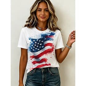 Amerikaanse onafhankelijkheidsdag Dames T-shirt Afdrukken Grafisch Amerikaanse vlag Vintage Modieus Casual Korte mouw Strakke ronde hals Normale tops Casual Da thumbnail 14