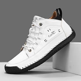 Men's White Casual Sneakers, Lightweight Lace-Up Comfort Walking Shoes for Daily Wear, Travel, Commuting and Minimalist Smart Casual Style