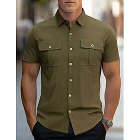 Homme Chemise Chemise Décontractée Chemise de travail Chemise Boutonnée Marron Sapin Rouge Bordeaux bleu marine Bleu Roi Gris foncé Manche Courte Uni Col de ch