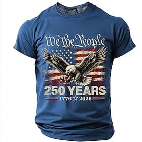 4 juli 2026 250e Voor heren Amerikaanse vlag 1776 T-shirt Korte mouw T-shirt 3D-afdrukken Strakke ronde hals Overhemd Vaderlandslievend Dagelijks Festival blau