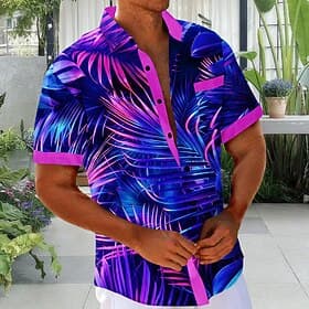 Voor heren Kokosnootboom Tropische planten Hawaiiaans overhemd Tropische shirts Aloha-shirt Korte mouw Hawaii Dagelijks Feestdagen Zomer Lente Strijkijzer 3D-a