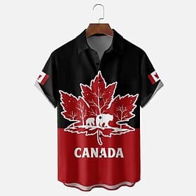 Canada Day Men's Maple Leaf Fireworks National Flag Shirt Summer Shirt Button Up Shirt Short Sleeve Patriotic Outdoor Holiday Summer Spring Turndown 3D Print C
