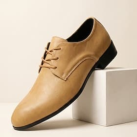 Men's Beige Derby Dress Shoes Lace-Up Classic Formal Oxfords, Smooth Leather Business Style for Gentlemen, Office, Weddings, Parties and Smart Casual Occasions