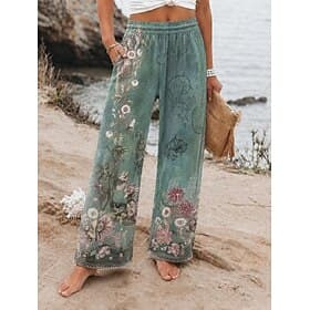 Per donna Gamba larga Chinos Vacanza Essenziale Lunghezza intera Misura del girovita medio Grafico Stampato Confortevole Inelastico Vacanza Formale Streetwear