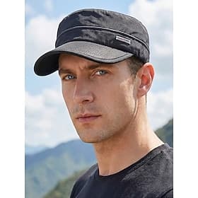 Men's Military-Style Adjustable Cap, Lightweight Nylon Outdoor Hat, Casual Functional Streetwear for Mature Men