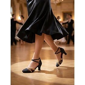 Women's Black Polka Dots Ballroom Dance Shoes – Elegant Closed Toe Latin Heels with Breathable Mesh  Cross Ankle Strap for Waltz, Tango, Foxtrot  Social Dancin