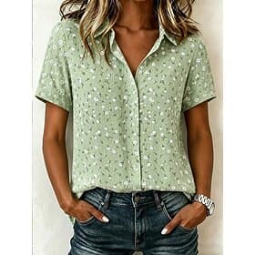 Women's Shirt Floral Graphic Vintage Tropical Stylish Short Sleeve Shirt Collar Regular Tops Casual Daily Green Summer Spring