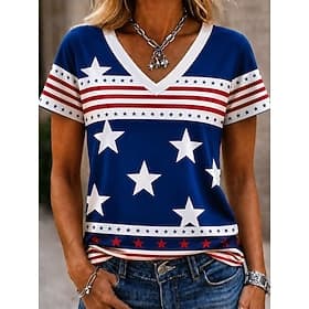 Amerikaanse onafhankelijkheidsdag Dames T-shirt Afdrukken Grafisch Brief Amerikaanse vlag Vintage Stijlvol Klassiek Korte mouw V-hals Normale tops Casual Dagel thumbnail 2