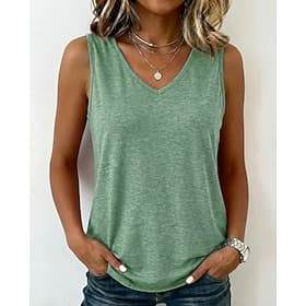 Women's T Shirt Summer Tops Vintage Stylish Classic Sleeveless V Neck Regular Tops Casual Daily Going out Blue Khaki Avocado Green Black White Summer Spring