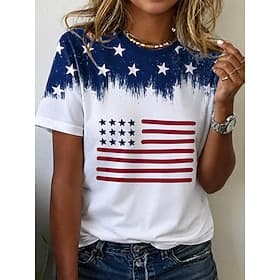 Amerikaanse onafhankelijkheidsdag Dames T-shirt Afdrukken Grafisch Amerikaanse vlag Vintage Modieus Casual Korte mouw Strakke ronde hals Normale tops Casual Da thumbnail 15