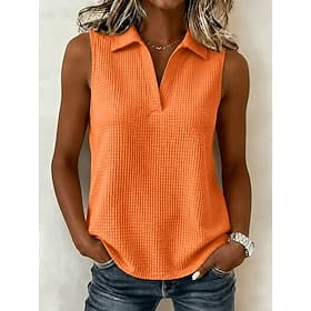 Women's Waffle Shirt Solid Color Elegant Active Vacation Sleeveless Half Sleeve V Neck Long Tops Daily Outdoor Streetwear White Orange Green Summer Spring Fall