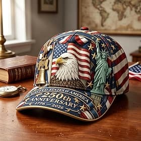 U.S. 250th Anniversary Patriotic Eagle Baseball Cap, 1776-2026 America Independence Day Adjustable Dad Hat with American Flag  Statue of Liberty Design for Men