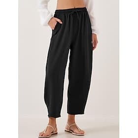 Women's Casual Pants Vacation Sport Stylish Ankle-Length High Waist Solid Color Drawstring Comfort Casual Daily Apricot Khaki Grey Black Summer Spring Loose Fi
