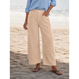Women's Wide Leg Corduroy Pants Chinos Streetwear Casual Full Length Natural Plain Elastic Drawstring Design Comfortable Inelastic Vacation Formal Street Deep