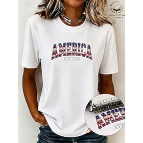 Women's 100% Cotton Embroidered Elegant T Shirt Summer Tops Vintage Fashion Short Sleeve Crew Neck Round Neck Regular Tops Casual Daily Sports Black White Red