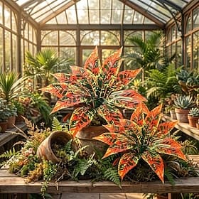 2Pcs Artificial Color-Changing Dragon Blood Tree Plants with Realistic Orange-Red Spotted Leaves, Suitable for Indoor/Outdoor Decor, Standing Plastic Foliage f