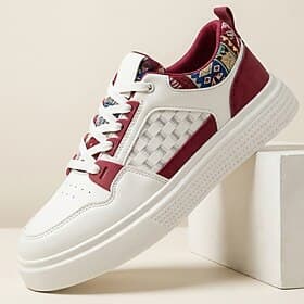 Men's Color Block Lace-Up Sneakers, Lightweight Casual Low Top Shoes for Travel, Streetwear, Daily Walking and Weekend Outfits