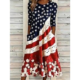 Giorno dell'Indipendenza Americana Per donna Abito Midi Abito a Tubino Vacanza Festa Casual Quotidiano Abito Estivo Abito Primaverile Vestibilità regolare Band thumbnail 3