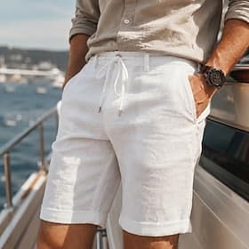 Voor heren Linnen korte broek Zomer korte broeken Strandshorts Trekkoord Zak Elastische taille Kleurenblok Effen kleur Comfort Ademend Knielengte Casual Dageli