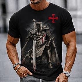 Homme Chevaliers Templiers Croix T-shirt Manche Courte T-shirt Impression 3D Col ras du cou Chemise Religieux Rue Dark Party Noir Rouge Bordeaux Kaki Toutes sa thumbnail 2