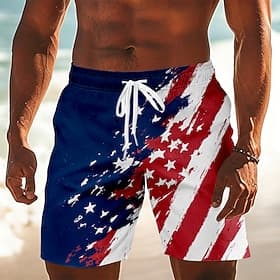 4th of July 2026 250th Men's American Flag Swim Trunks Bathing Suits Swim Shorts Board Shorts Mid Waist Patriotic Daily Holiday Side Pockets Mesh Lining Elasti thumbnail 2