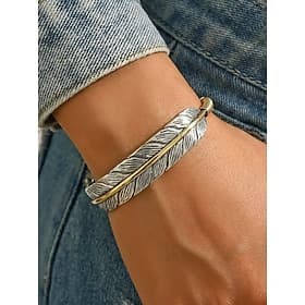 Women's Vintage Feather Cuff Bracelet, Adjustable Open Bangle, Silver Gold Alloy Jewelry, Boho Western Style Bracelet, Nature Inspired Accessory, Gift for Wome