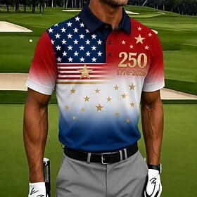 4. juli 2026 250. Herre Amerikansk amerikansk flagg Golf Sports poloskjorter Kortermet Poloskjorter Skjorter med krage Fritid treningsklær 3D-utskrift Knapper thumbnail 3