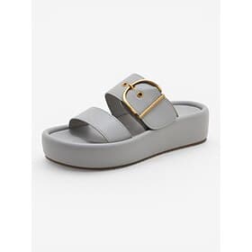 Women's Gray Platform Comfy Slide Sandals – Minimalist Double Straps Slippers with Adjustable Buckle  Cushioned Footbed for Swollen Feet, Summer Travel, Walkin