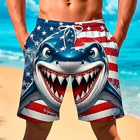 4 juli 2026 250e Voor heren Haai Amerikaanse vlag Lange zwembroeken Badpakken Zwembroeken Boardshorts Medium Taille Vaderlandslievend Dagelijks Feestdagen Zijz thumbnail 3