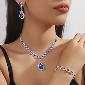 Jewelry Set Three-piece Suit Rhinestone Chrome Earrings Necklace Women's Fashion Jewelry Set For Wedding