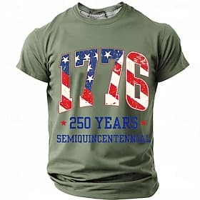 4th of July 2026 250th Men's US Flag 1776 T Shirt Short Sleeve T shirt 3D Print Crew Neck Shirt Patriotic Daily Festival Blue Black Green Summer Spring Clothin