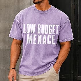 Men's Low Budget Menace Acid Wash Shirt Heavyweight T-shirt Short Sleeve T shirt DTG Crew Neck Shirt Fashion Daily Holiday Blue Black Red Spring  Summer Clothi