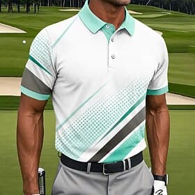 Men's Geometric Golf Sports Polo Shirts Short Sleeve Polo Shirts Collared Shirts Casual Athleisure Daily Wear 3D Print Buttons Spring Summer Blue Yellow Purpl