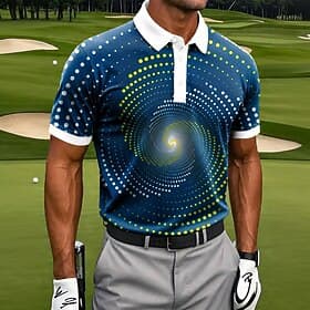 Men's Geometic Golf Sports Polo Shirts Short Sleeve Polo Shirts Collared Shirts Casual Athleisure 3D Print Buttons Breathable Mesh Summer Spring Blue Lake blue